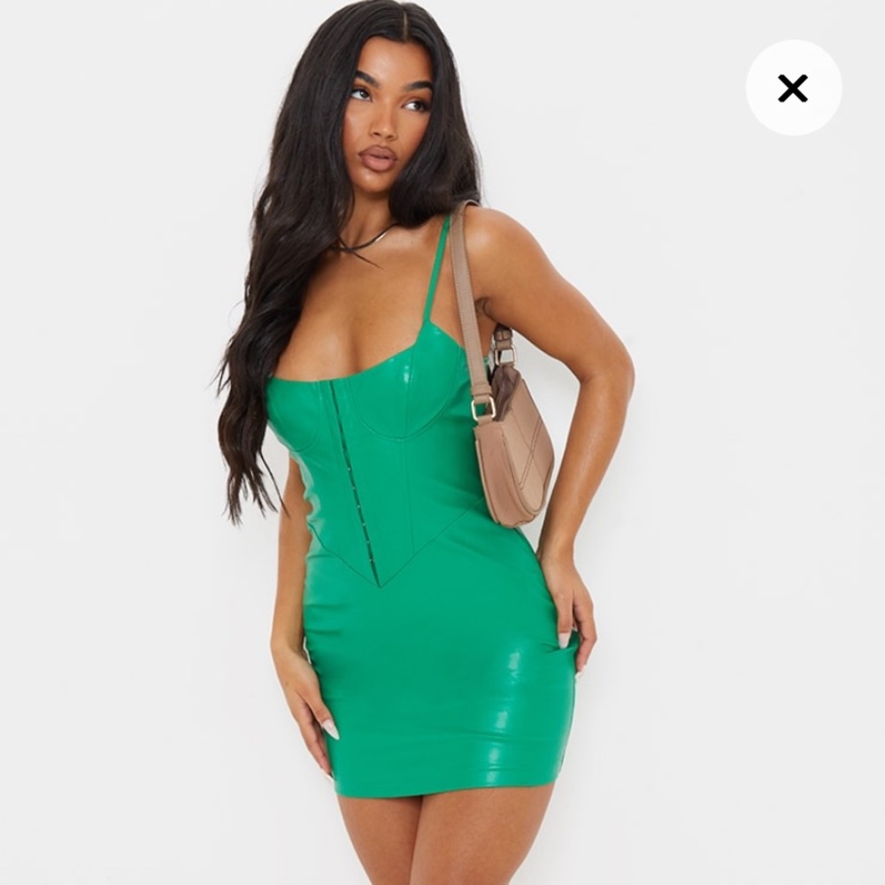 Green corset detail mini dress